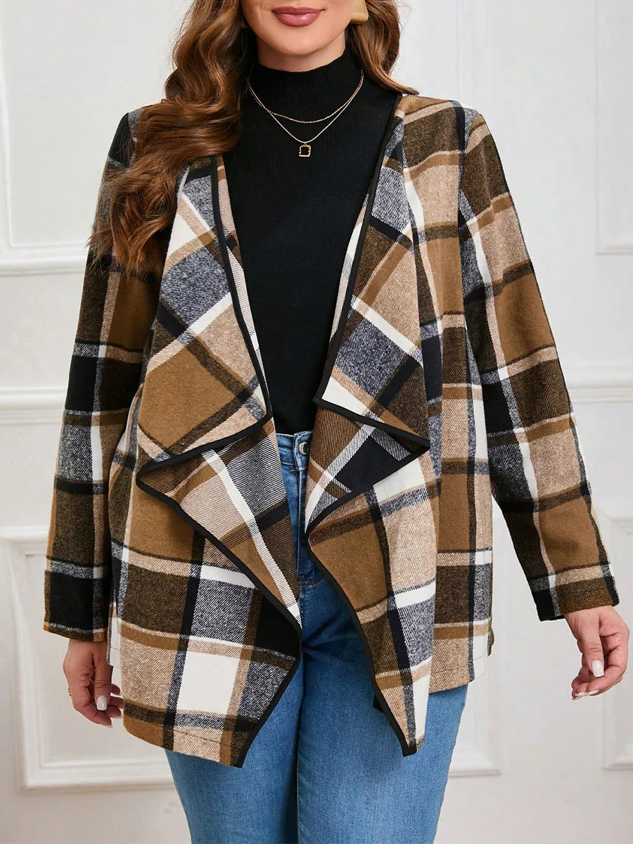 New Autumn and Winter Plus Size Women's Lapel Plaid Woolen Long-Sleeved Jacket Top
New Autumn and Winter Plus Size Women's Lapel Plaid Woolen Long-Sleeved Jacket Top