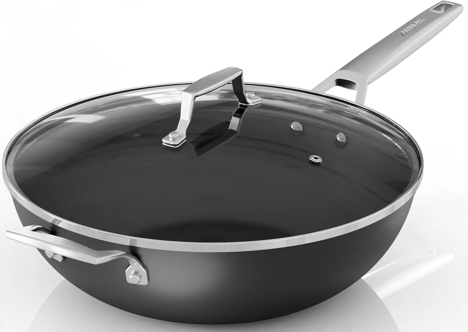 12.5 Inch Nonstick Wok Pan with Lid, Stay-Cool Handle, Flat Bottom for All Stoves Including Induction
12.5 Inch Nonstick Wok Pan with Lid, Stay-Cool Handle, Flat Bottom for All Stoves Including Induction