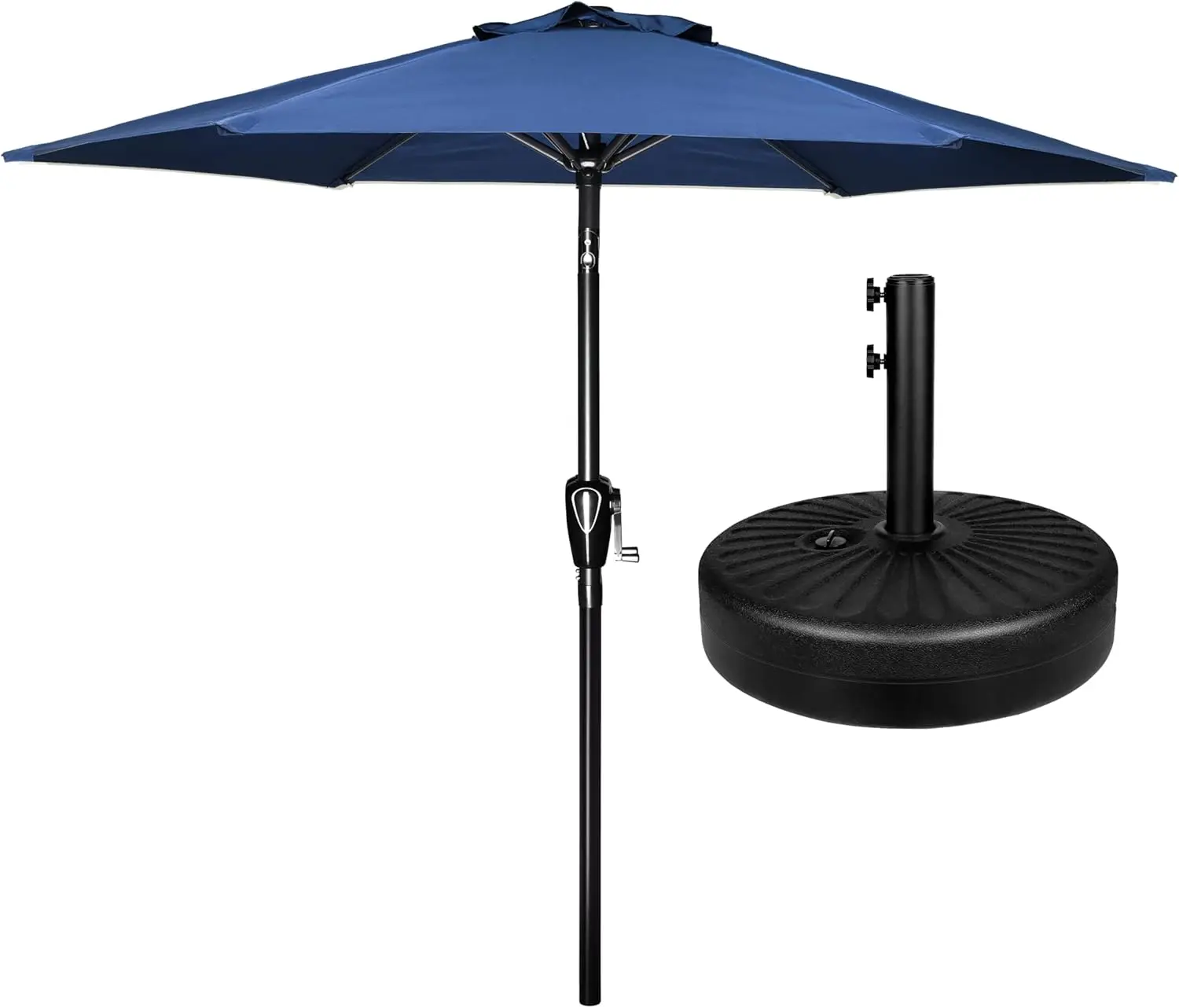7.5ft Patio Umbrella with 50lbs Base, Push Button Tilt, Crank Lift, 6 Ribs, Blue/Black
7.5ft Patio Umbrella with 50lbs Base, Push Button Tilt, Crank Lift, 6 Ribs, Blue/Black