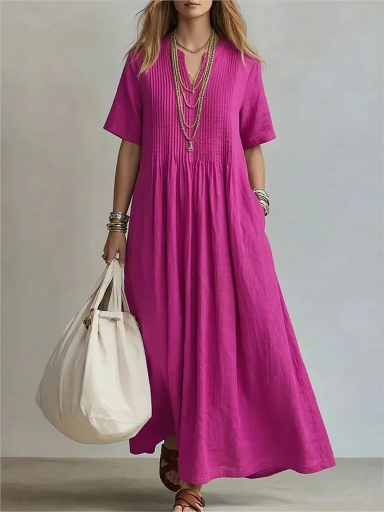 Sexy V Neck Draped Pocket Maxi Dress Retro Solid Color Maxi Dress Women Spring Summer Short Sleeve High Waist Party Dress
Sexy V Neck Draped Pocket Maxi Dress Retro Solid Color Maxi Dress Women Spring Summer Short Sleeve High Waist Party Dress