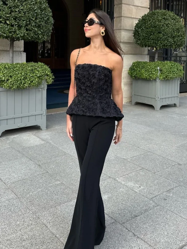 Sexy 3D Flower Tube Top Pants Set Women Slim Sleeveless Backless Vest Solid Straight Trousers Female 2025 Summer Chic Suit
Sexy 3D Flower Tube Top Pants Set Women Slim Sleeveless Backless Vest Solid Straight Trousers Female 2025 Summer Chic Suit