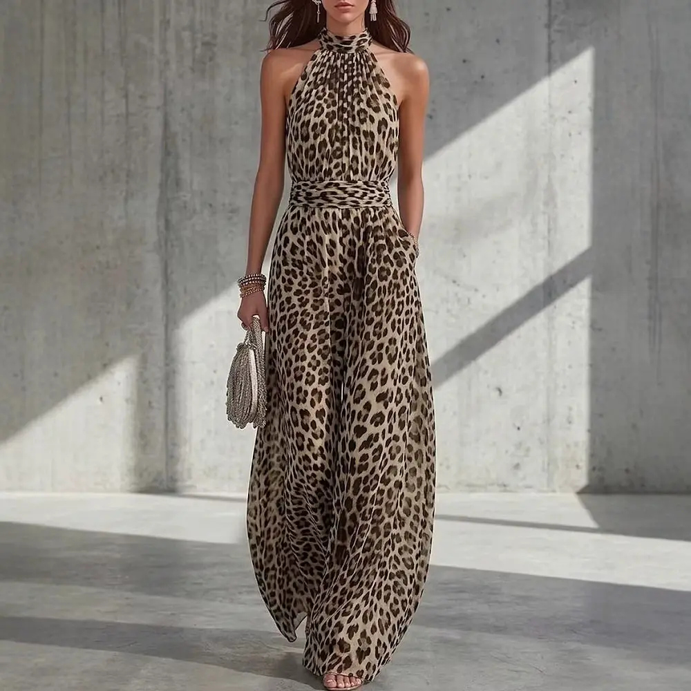 Women Elegant Leopard Print Halter Sleeveless Jumpsuit High Waist Flowy Wide Leg One Piece Overalls Holiday Streetwear Rompers
Women Elegant Leopard Print Halter Sleeveless Jumpsuit High Waist Flowy Wide Leg One Piece Overalls Holiday Streetwear Rompers