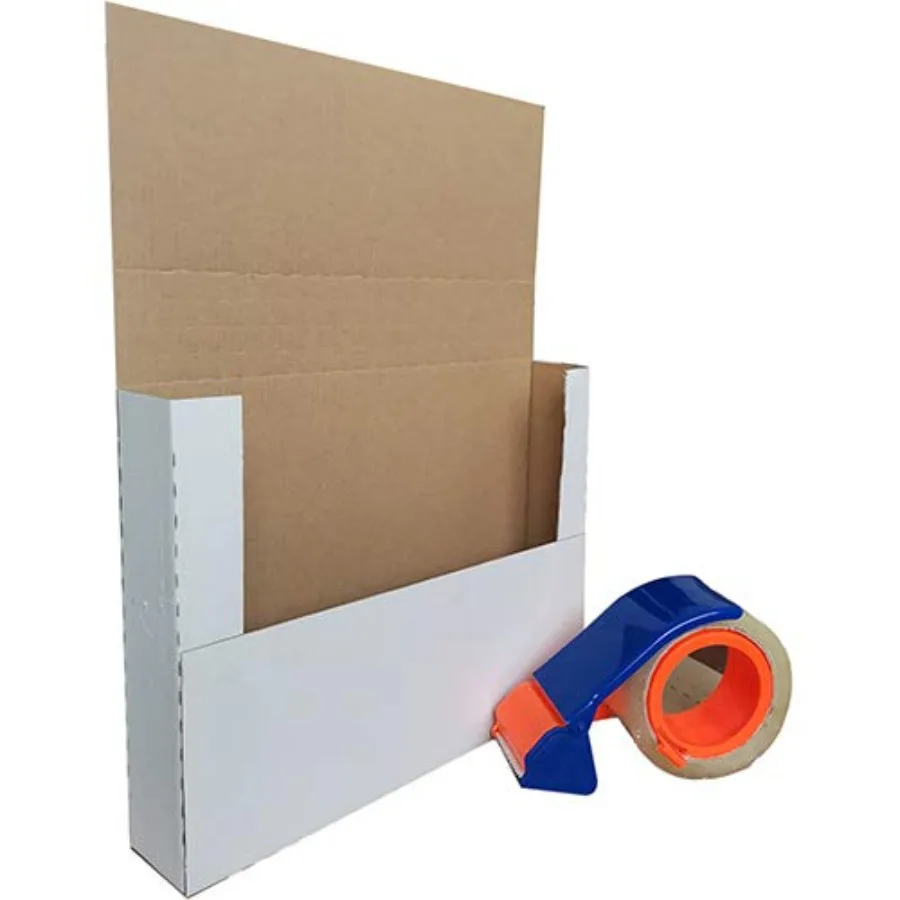 50 Pack 11 1/8" x 8 5/8" x 2" Corrugated Easy-Fold Mailer Letter-Size Height Adjustable White with Tape and Dispenser EM1182-tc
50 Pack 11 1/8" x 8 5/8" x 2" Corrugated Easy-Fold Mailer Letter-Size Height Adjustable White with Tape and Dispenser EM1182-tc