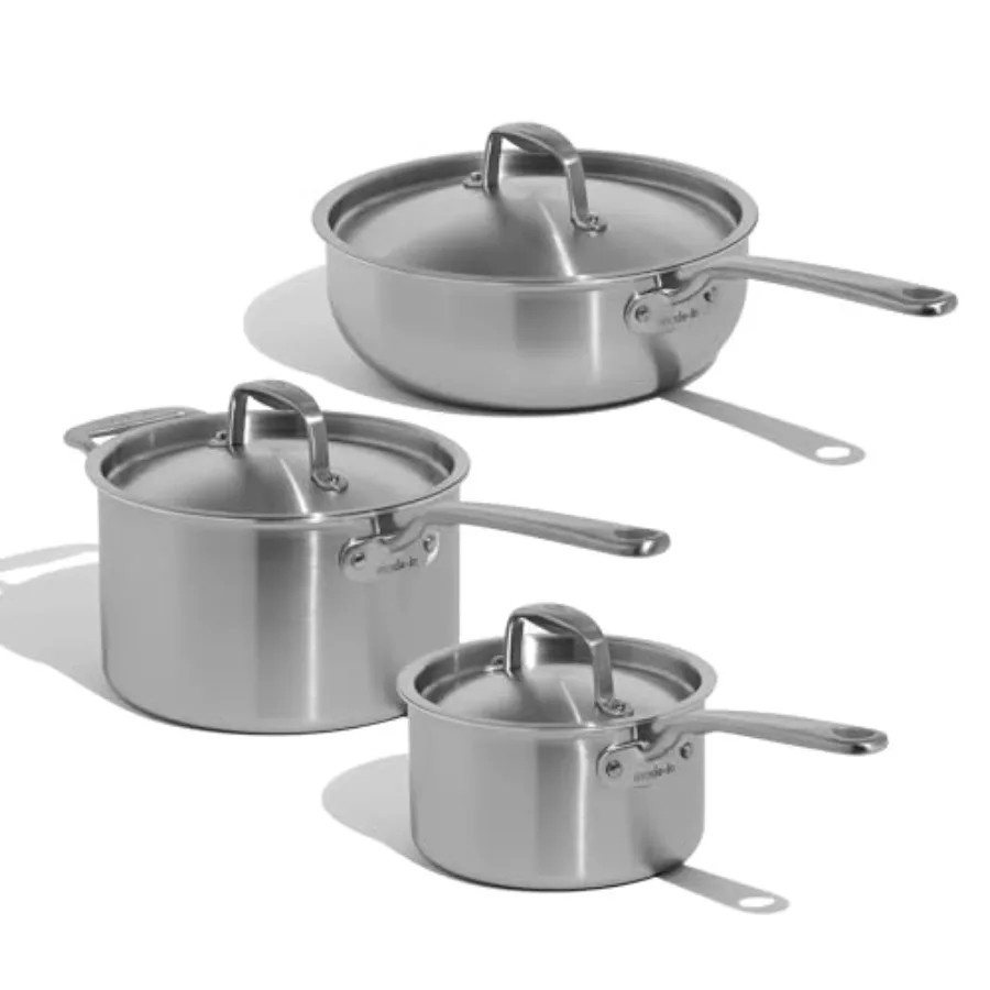 6 Piece Stainless Saucepan Set | 5 Ply Clad | Includes Stainless Steel Saucepans and Saucier with Lid | Professional Cookware
6 Piece Stainless Saucepan Set | 5 Ply Clad | Includes Stainless Steel Saucepans and Saucier with Lid | Professional Cookware