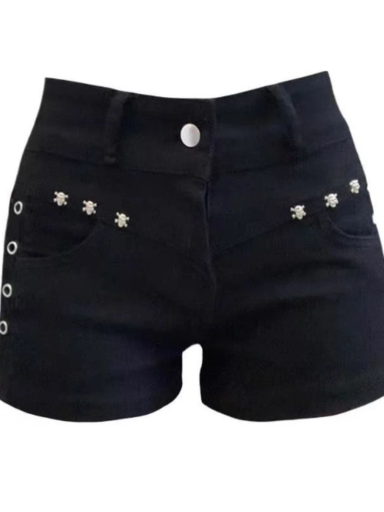 Dark Y2K Miniature Black Jeans Low Waist Women's Denim Shorts with Rivet Design Korean Style Straight Leg Cotton Blend Shorts
Dark Y2K Miniature Black Jeans Low Waist Women's Denim Shorts with Rivet Design Korean Style Straight Leg Cotton Blend Shorts