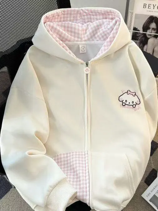 Модная женская толстовка на молнии с милым мультяшным принтом собаки и клетчатыми вставками, свободного кроя, осенне-зимняя, в корейском стиле, с длинными рукавами
Модная женская толстовка на молнии с милым мультяшным принтом собаки и клетчатыми вставками, свободного кроя, осенне-зимняя, в корейском стиле, с длинными рукавами