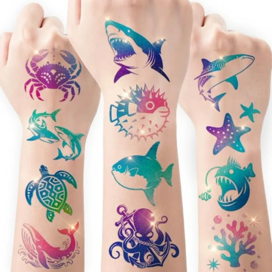 108 PCS Glitter Ocean Animal Temporary Tattoos for - Pre-Cut Under the Sea Creature Tattoo Stickers for Boys Girls, Summer Beac
108 PCS Glitter Ocean Animal Temporary Tattoos for - Pre-Cut Under the Sea Creature Tattoo Stickers for Boys Girls, Summer Beac