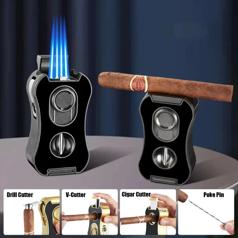 Многофункциональная портативная зажигалка 6-в-1 с мощным синим пламенем, ветрозащитная, для сигар
Многофункциональная портативная зажигалка 6-в-1 с мощным синим пламенем, ветрозащитная, для сигар