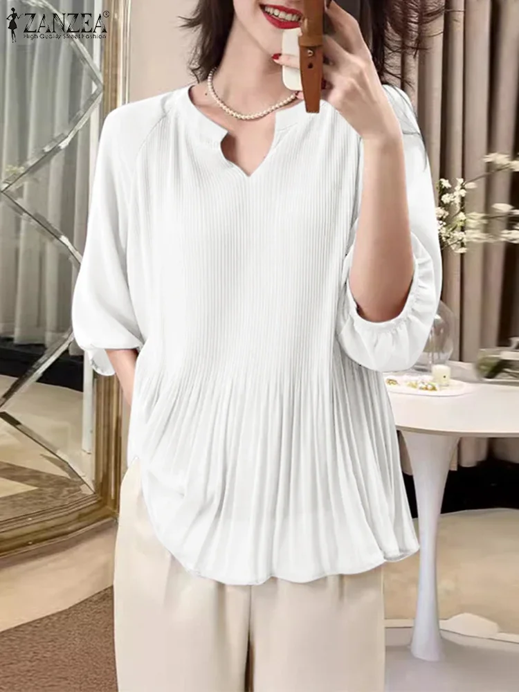 ZANZEA 2025 Summer Women Casual Loose Korean Tops Vintage Solid Pleating Blouse Office Lady 3/4 Sleeve Blusas Mesh Chemises
ZANZEA 2025 Summer Women Casual Loose Korean Tops Vintage Solid Pleating Blouse Office Lady 3/4 Sleeve Blusas Mesh Chemises