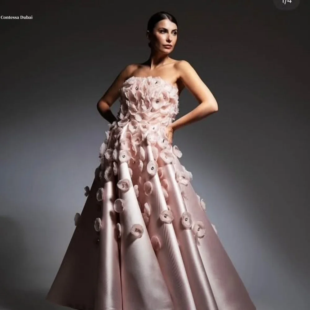 Contessa Dubai Pink 3D Flowers Pearls Glitter Wedding Dress Satin Strapless vestidos de noche Sleeveless فساتين سهرة Customized
Contessa Dubai Pink 3D Flowers Pearls Glitter Wedding Dress Satin Strapless vestidos de noche Sleeveless فساتين سهرة Customized