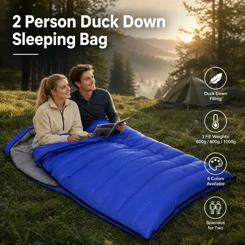Couple Double Sleeping Bag Adult White Duck Down Thick Warm Ultralight for Camping