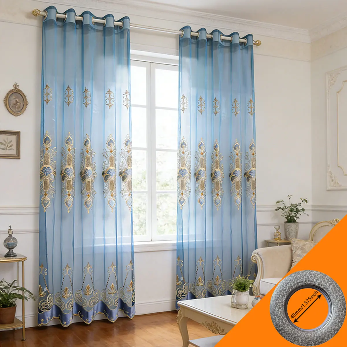 2pcs Luxury European Blue Embroidered Sheer Curtains (Curtains Only, Rod & Accessories Not Included)
2pcs Luxury European Blue Embroidered Sheer Curtains (Curtains Only, Rod & Accessories Not Included)