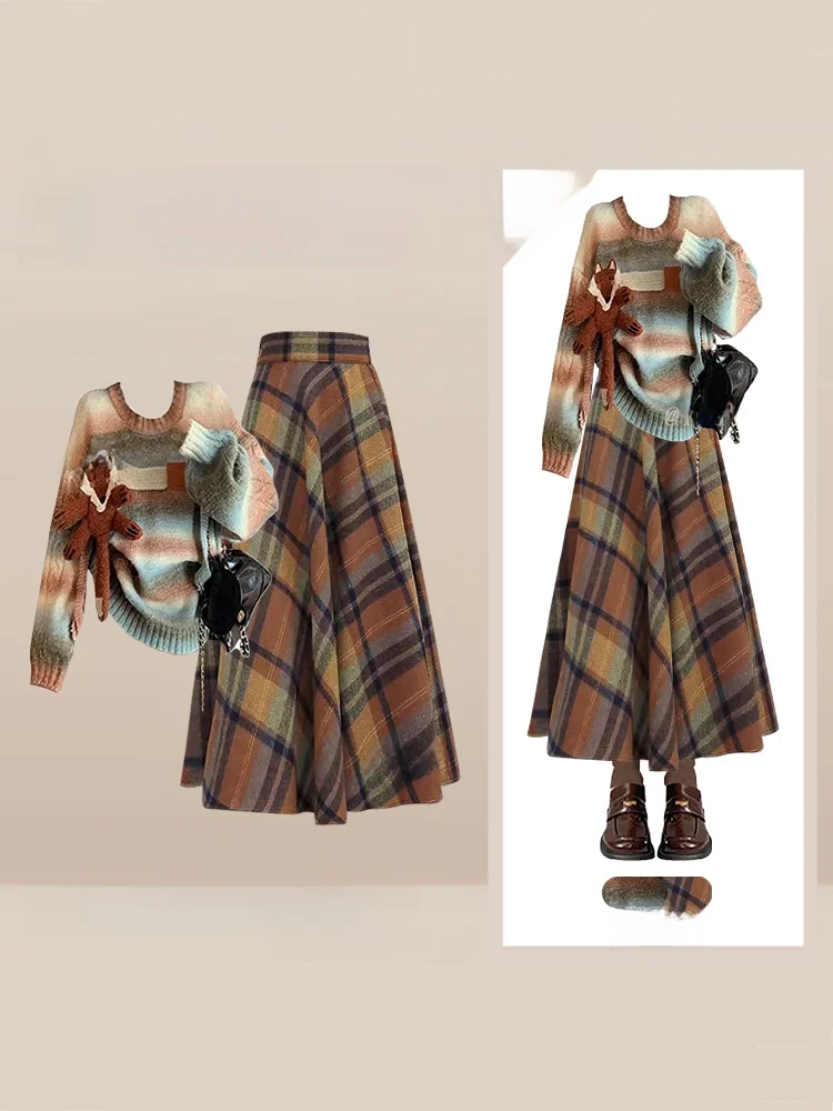 Retro British Style Color Block Gradient round Neck Knitted Sweater Women's Plaid Skirt Two Piece Set Winter Fashion Ens...
Retro British Style Color Block Gradient round Neck Knitted Sweater Women's Plaid Skirt Two Piece Set Winter Fashion Ens...