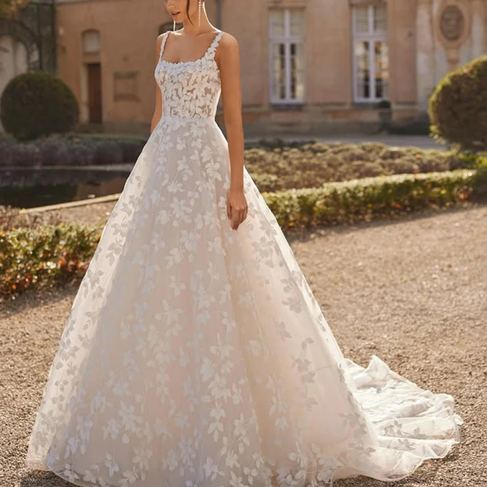 Boho Square Collar Tulle Appliques Lace Wedding Gown A-line Backless Detachable Train Bridal Dress with Train Custom Made robes
Boho Square Collar Tulle Appliques Lace Wedding Gown A-line Backless Detachable Train Bridal Dress with Train Custom Made robes