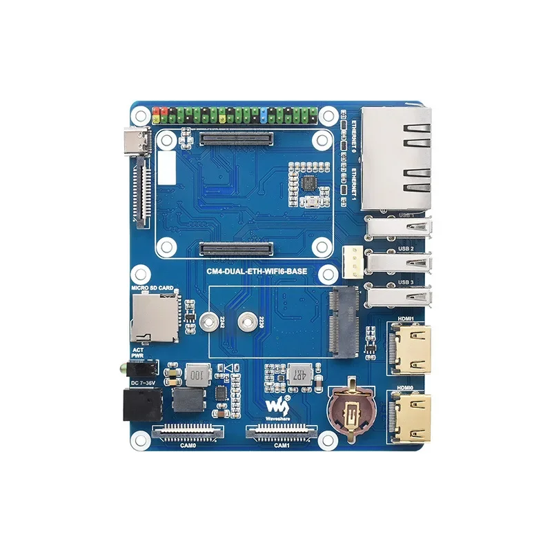 CM4 WIFI6 Dual Network Port Expansion Board Onboard M.2 E KEY Interface Core Board Bottom
CM4 WIFI6 Dual Network Port Expansion Board Onboard M.2 E KEY Interface Core Board Bottom