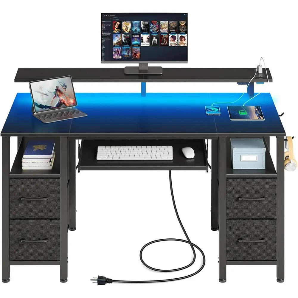 LED-Illuminated 47.2 Computer Desk with Power Outlets, 4 Drawers, Keyboard Tray, and Monitor Stand - Black
LED-Illuminated 47.2 Computer Desk with Power Outlets, 4 Drawers, Keyboard Tray, and Monitor Stand - Black