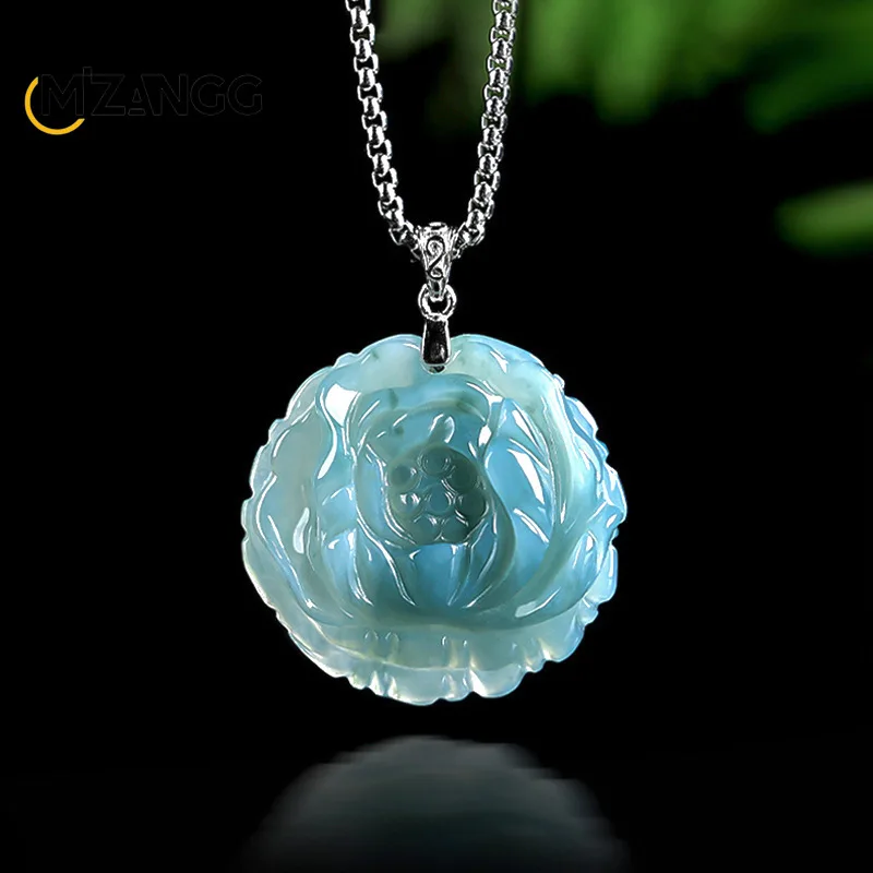 Natural A Goods Jadeite Blue Water Peony Pendant Hand-carved Beautiful Flowers Rich Lady Jewelry Fashion Necklace Holiday Gift
Natural A Goods Jadeite Blue Water Peony Pendant Hand-carved Beautiful Flowers Rich Lady Jewelry Fashion Necklace Holiday Gift