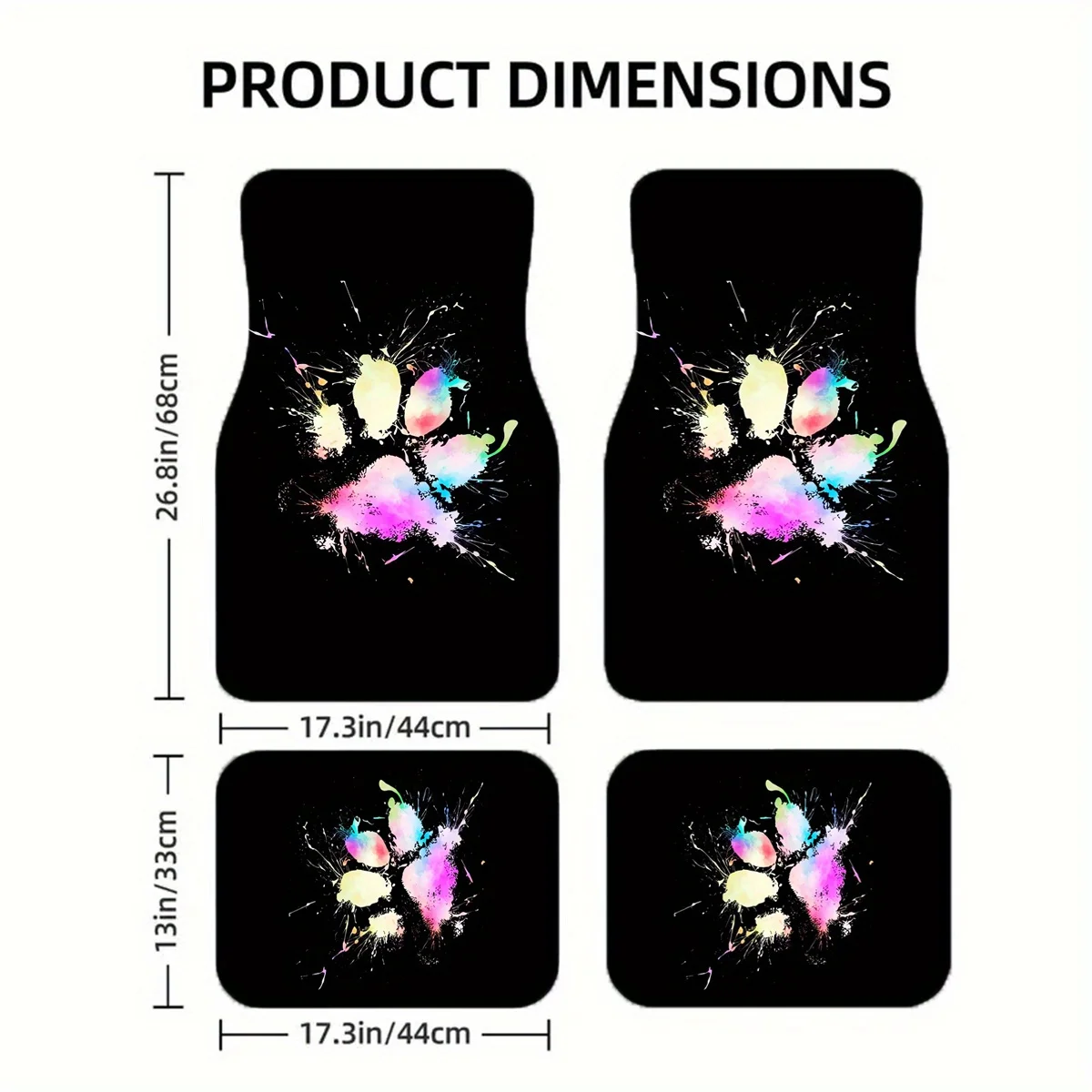 4pcs Colorful Watercolor Paw Print Car Mats,, Universal Fit, Front/Rear Decor Accessories
4pcs Colorful Watercolor Paw Print Car Mats,, Universal Fit, Front/Rear Decor Accessories