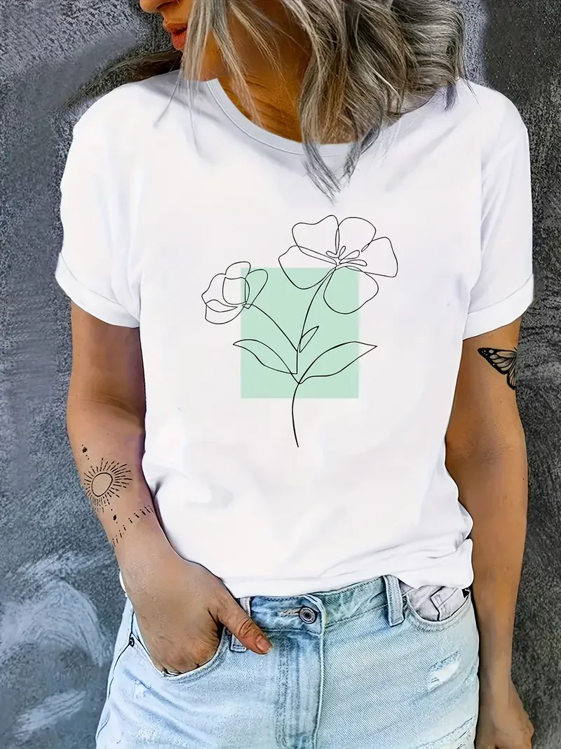 Line flower Printed Short Sleeved Casual Women's Fashion Women's Pattern T-shirt Women's Printed Summer T-shirt
Line flower Printed Short Sleeved Casual Women's Fashion Women's Pattern T-shirt Women's Printed Summer T-shirt