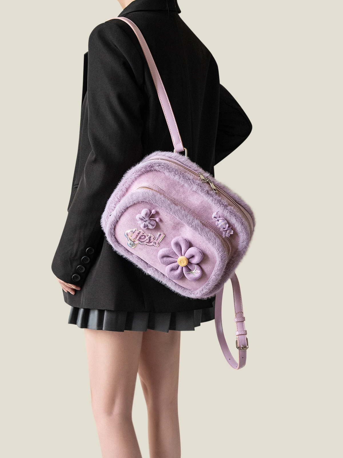 Original design New product Purple hedge laser label Felt flower rough edge backpack lolita bag
Original design New product Purple hedge laser label Felt flower rough edge backpack lolita bag