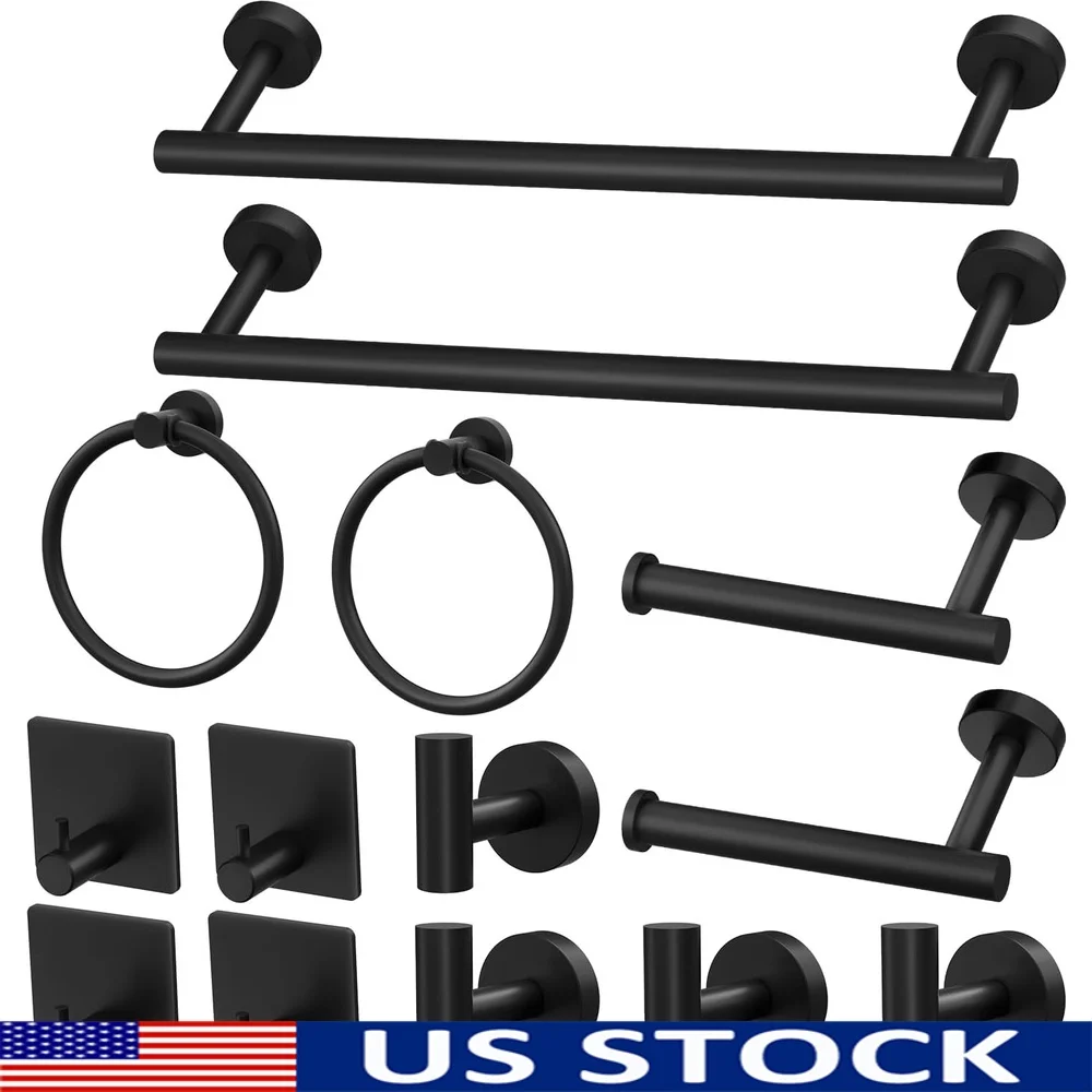 14-х предметный набор аксессуаров для ванной комнаты, матовый черный вешалка для полотенец из нержавеющей стали, держатель для туалетной бумаги, крючки для полотенец, настенное крепление 
14-х предметный набор аксессуаров для ванной комнаты, матовый черный вешалка для полотенец из нержавеющей стали, держатель для туалетной бумаги, крючки для полотенец, настенное крепление