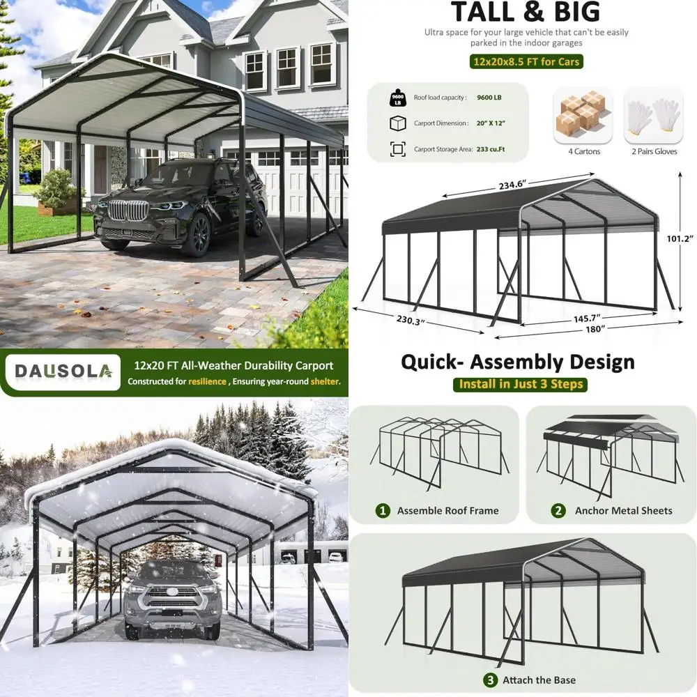 sturdy 12x20 foot carport canopy with reinforced frame, galvanized steel roof, and strong base
sturdy 12x20 foot carport canopy with reinforced frame, galvanized steel roof, and strong base