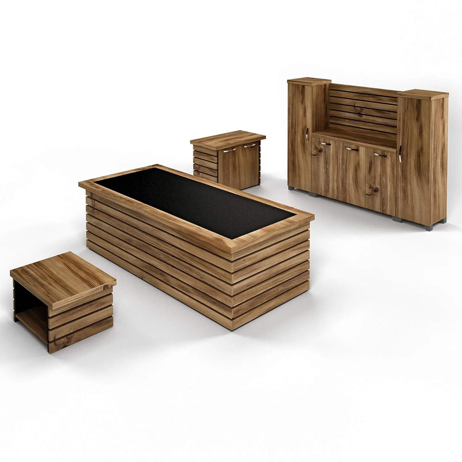 87" 4pc Office Desk Set Leather Pad Storage File Coffee Table Chrome Farmhouse Workstation, Customized
87" 4pc Office Desk Set Leather Pad Storage File Coffee Table Chrome Farmhouse Workstation, Customized