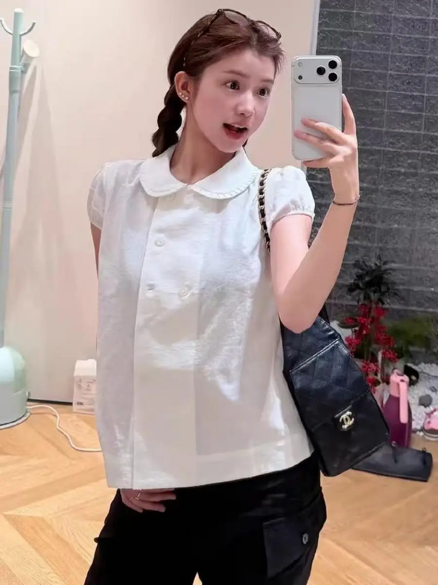 Style Short Sleeve Doll Collar Loose Fit Slimming Gentle Short Length Women's Shirt Cotton Pure Color Button up Top
Style Short Sleeve Doll Collar Loose Fit Slimming Gentle Short Length Women's Shirt Cotton Pure Color Button up Top