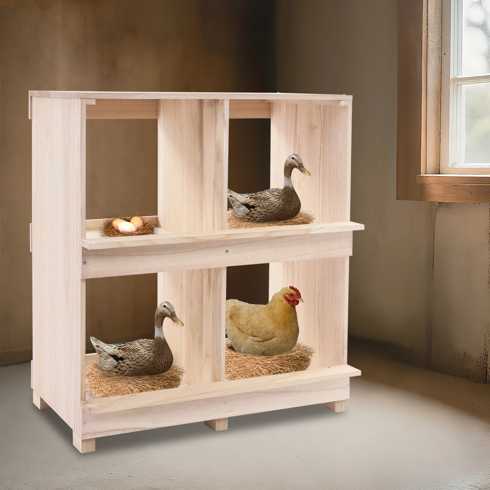 Log-colored Solid Wood 64.5x36.2x66.3cm Four-grid Chicken Laying Nest Multi-layer Ventilation Chicken Nest Egg Box Chicken Cage
Log-colored Solid Wood 64.5x36.2x66.3cm Four-grid Chicken Laying Nest Multi-layer Ventilation Chicken Nest Egg Box Chicken Cage