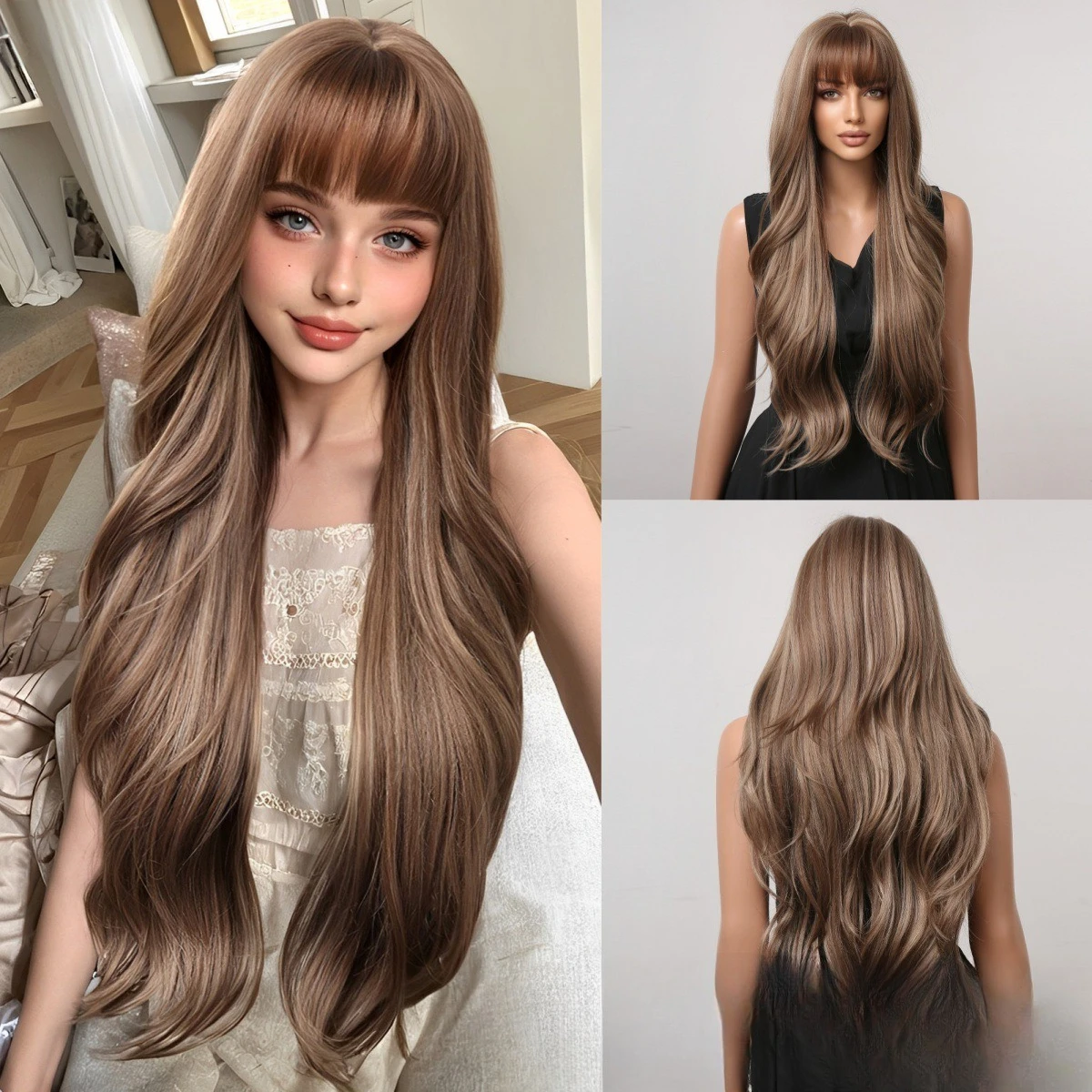 Wig female gradual change brown high cranial top Qi bangs long hair full head cover simulation long hair modeling factory hot sp
Wig female gradual change brown high cranial top Qi bangs long hair full head cover simulation long hair modeling factory hot sp