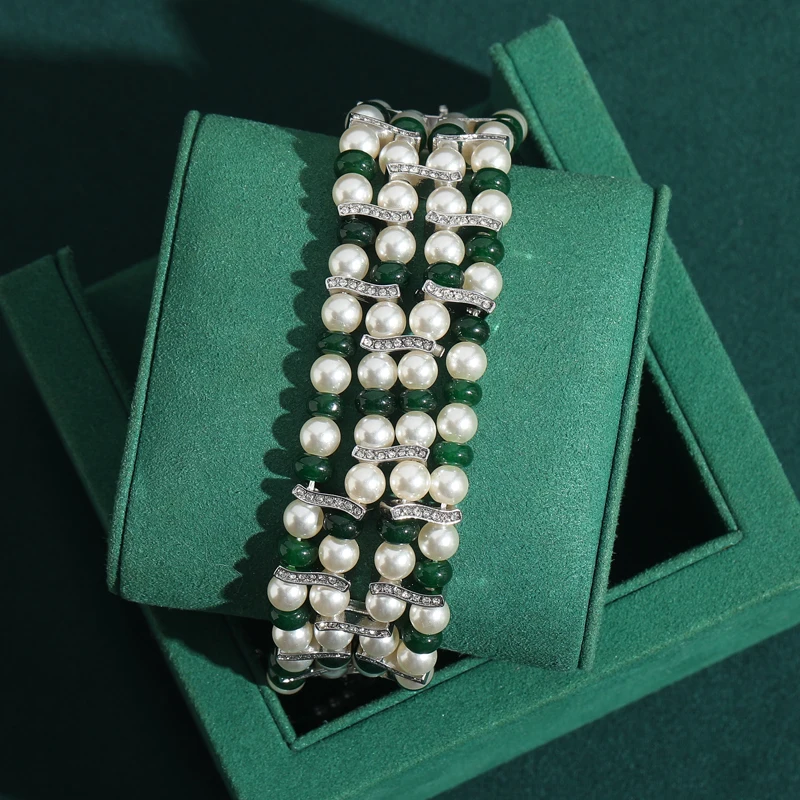 Vintage Pearl Beads Layered Bracelets Charm Green Natural Stone For Women Wedding Dress Brand Antique Jewelry 2026 Silver Color
Vintage Pearl Beads Layered Bracelets Charm Green Natural Stone For Women Wedding Dress Brand Antique Jewelry 2026 Silver Color