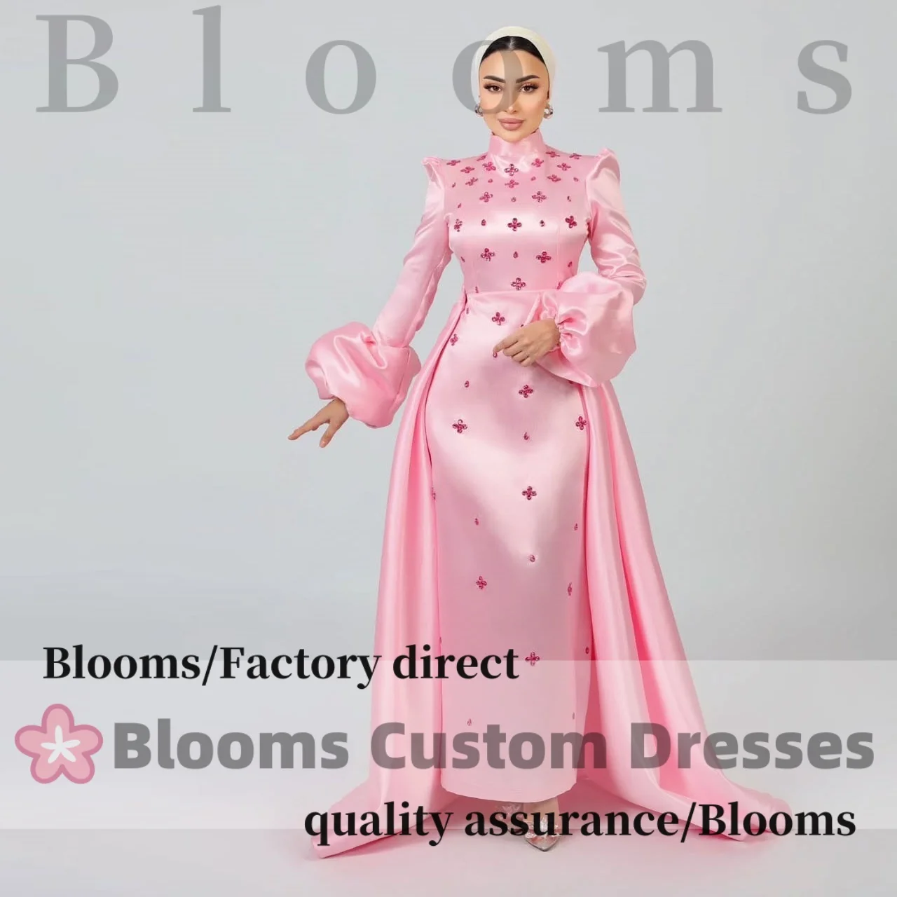 Customized Long Sleeves High Neck Crystal Pink Evening Dresses for Wedding Guest Satin Muslim Formal Party Gown Plus Size
Customized Long Sleeves High Neck Crystal Pink Evening Dresses for Wedding Guest Satin Muslim Formal Party Gown Plus Size