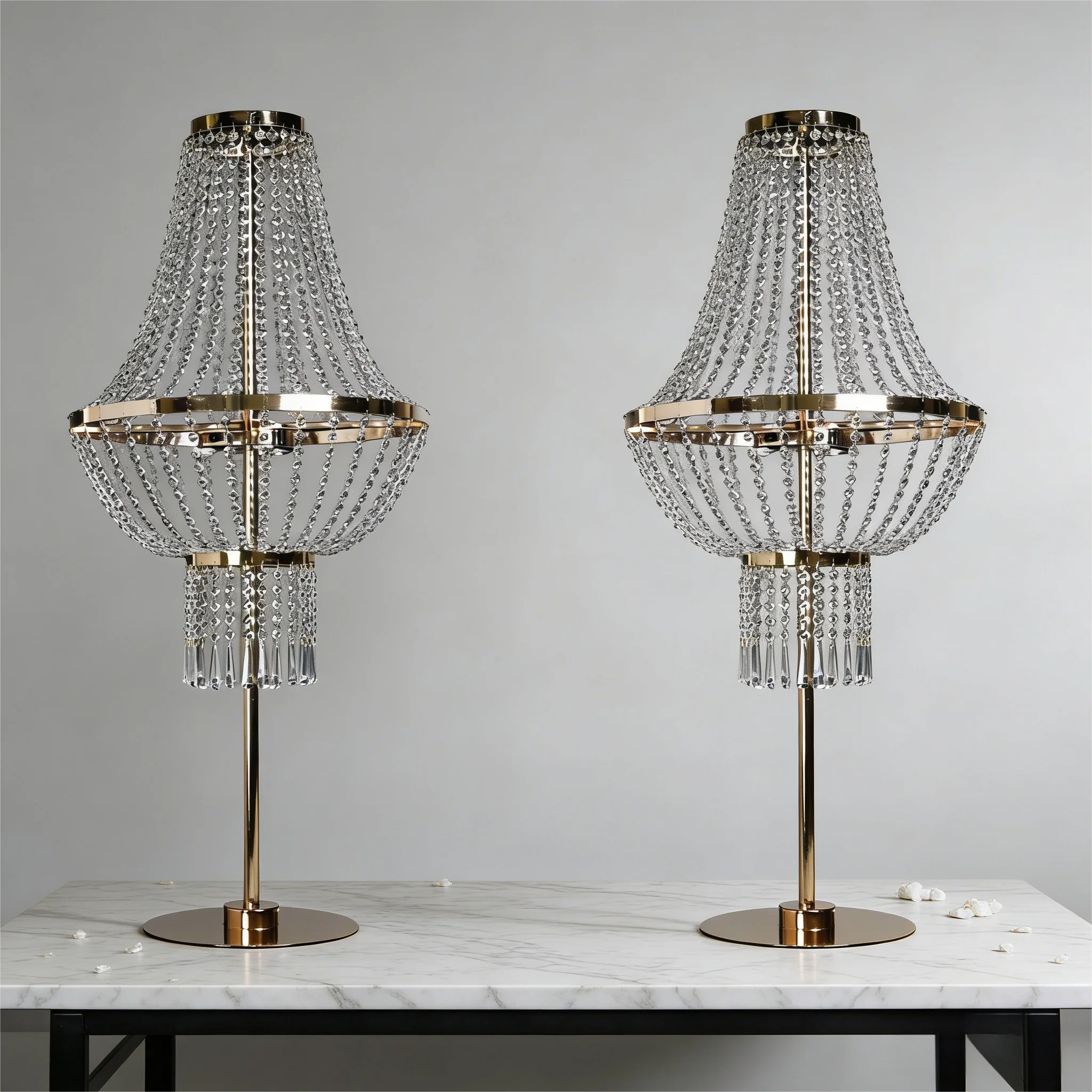 Two high-end centerpiece metal LED flower stands, perfect for outdoor wedding parties and center tables.
Two high-end centerpiece metal LED flower stands, perfect for outdoor wedding parties and center tables.