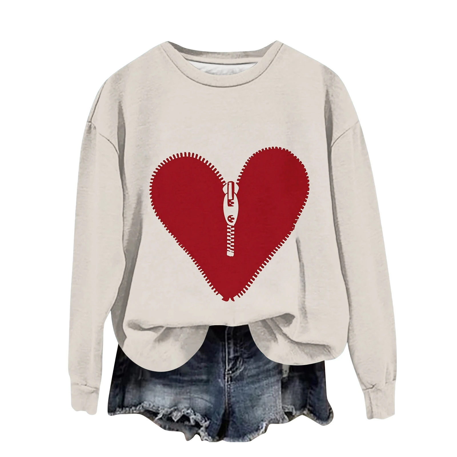 Beige Heart Zipper Print Sweatshirt Women Casual Long Sleeve Pullover Loose Top Daily Fashion Autumn Winter Clothing 2026 Trendy
Beige Heart Zipper Print Sweatshirt Women Casual Long Sleeve Pullover Loose Top Daily Fashion Autumn Winter Clothing 2026 Trendy