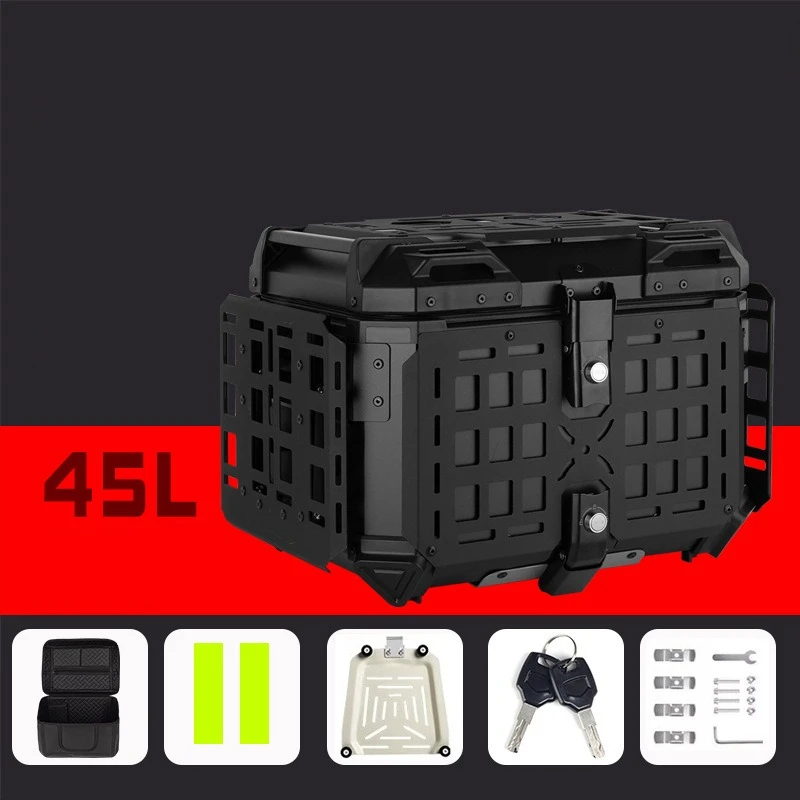 45L Universal Aluminum Alloy Top Case Motorcycle Tail Box Trunk Luggage Storage Hard Case Rear Rack Lockable Waterproof
45L Universal Aluminum Alloy Top Case Motorcycle Tail Box Trunk Luggage Storage Hard Case Rear Rack Lockable Waterproof