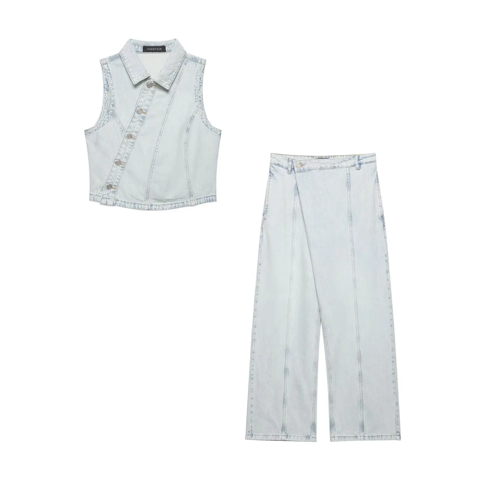Spring new women's fashion temperament denim double breasted vest+low waist double breasted jeans set
Spring new women's fashion temperament denim double breasted vest+low waist double breasted jeans set