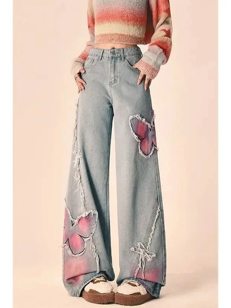 American Vintage Summer New Butterfly Embroidery Design Plush Edge Jeans Women's Fashion Zipper Pockets Wide Leg Straight Pants
American Vintage Summer New Butterfly Embroidery Design Plush Edge Jeans Women's Fashion Zipper Pockets Wide Leg Straight Pants