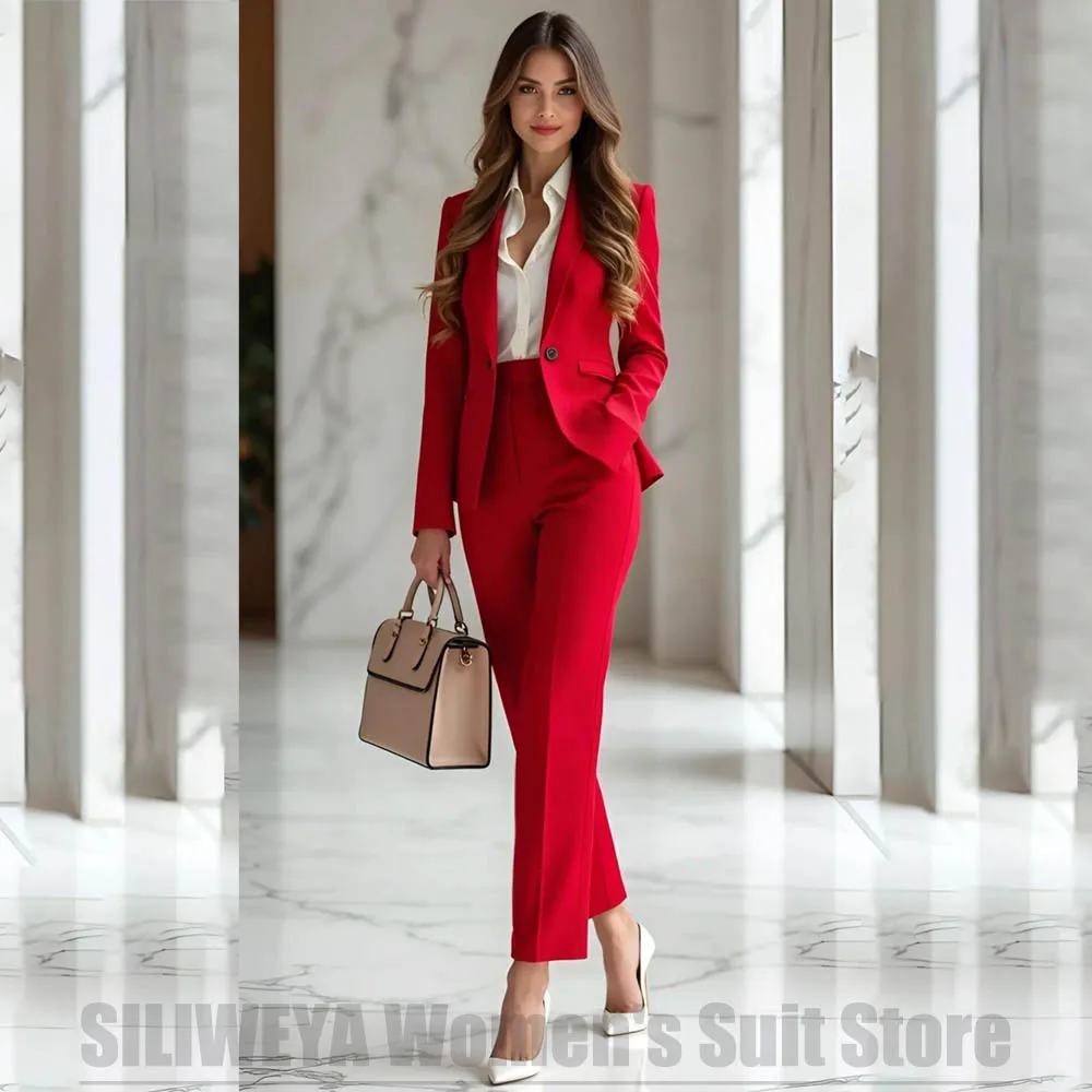 Women Red Two Piece Blazer Suit Set Single Button Long Sleeve Office Business Formal Work Wear Slim Fit Trouser Pants Suit
Women Red Two Piece Blazer Suit Set Single Button Long Sleeve Office Business Formal Work Wear Slim Fit Trouser Pants Suit