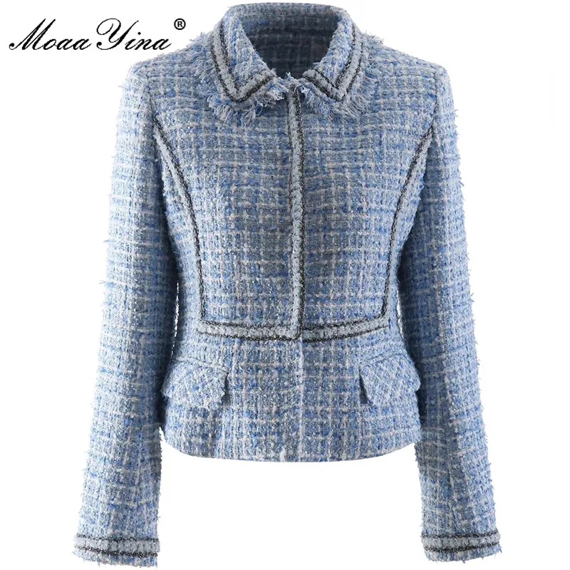 MoaaYina Fashion Runway Autumn Winter Tweed Outwear Women Turn-down Collar Long Sleeve Single Breasted Blue Coat
MoaaYina Fashion Runway Autumn Winter Tweed Outwear Women Turn-down Collar Long Sleeve Single Breasted Blue Coat