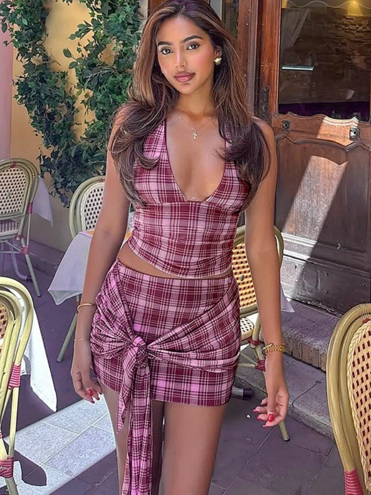 FDYOUI Women's Plaid Corset Tops+Bandage Skirts Matching Sets Sexy Backless Lace-up Short Dress 2 Pieces Set Party Streetwear
FDYOUI Women's Plaid Corset Tops+Bandage Skirts Matching Sets Sexy Backless Lace-up Short Dress 2 Pieces Set Party Streetwear