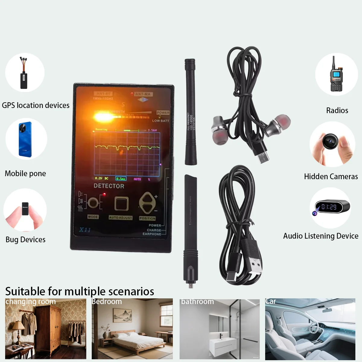 Детектор наблюдения, антишпионская камера/GPS/устройство для подслушивания, магнитный искатель, 2-5 часов, аккумулятор, инструмент для проверки офиса/автомобиля
Детектор наблюдения, антишпионская камера/GPS/устройство для подслушивания, магнитный искатель, 2-5 часов, аккумулятор, инструмент для проверки офиса/автомобиля