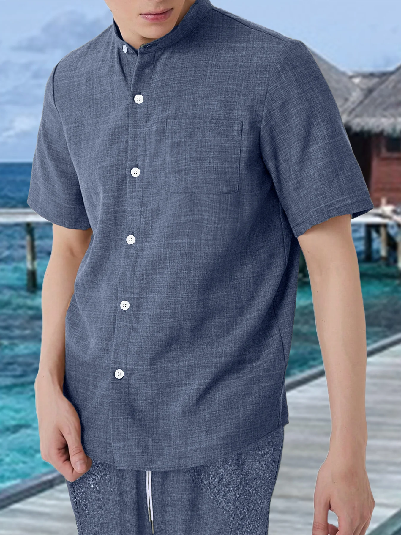 Men's Japanese Retro Solid Color Set, Textured Stand Collar Shirt & Matching Shorts for Vacation
Men's Japanese Retro Solid Color Set, Textured Stand Collar Shirt & Matching Shorts for Vacation