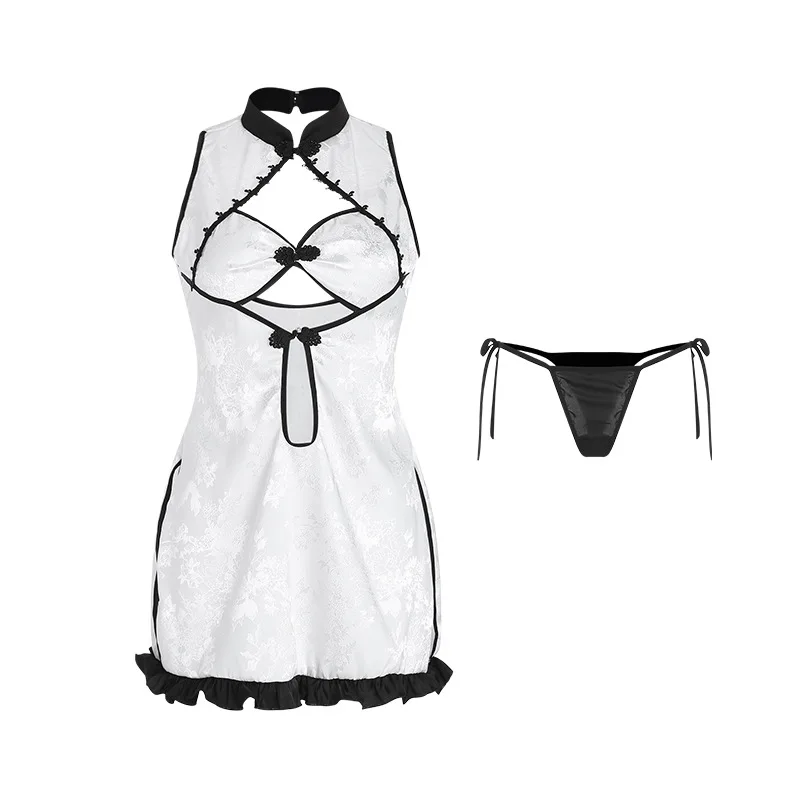 Sexy Satin Jacquard Stand Collar Buttoned Hollow Out Slit Cheongsam Nightdress Uniform Dress Pure Desire Style For Woman SE40
Sexy Satin Jacquard Stand Collar Buttoned Hollow Out Slit Cheongsam Nightdress Uniform Dress Pure Desire Style For Woman SE40