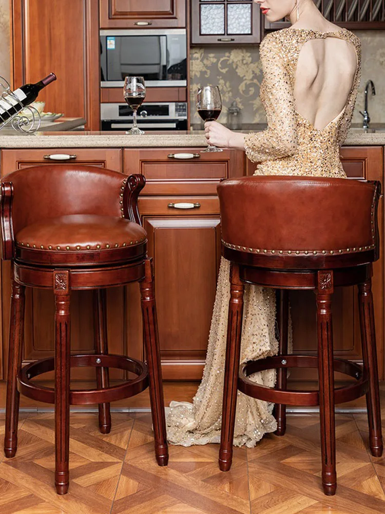 European solid wood bar chair household American backrest high stool retro leather rotating bar chair
European solid wood bar chair household American backrest high stool retro leather rotating bar chair
