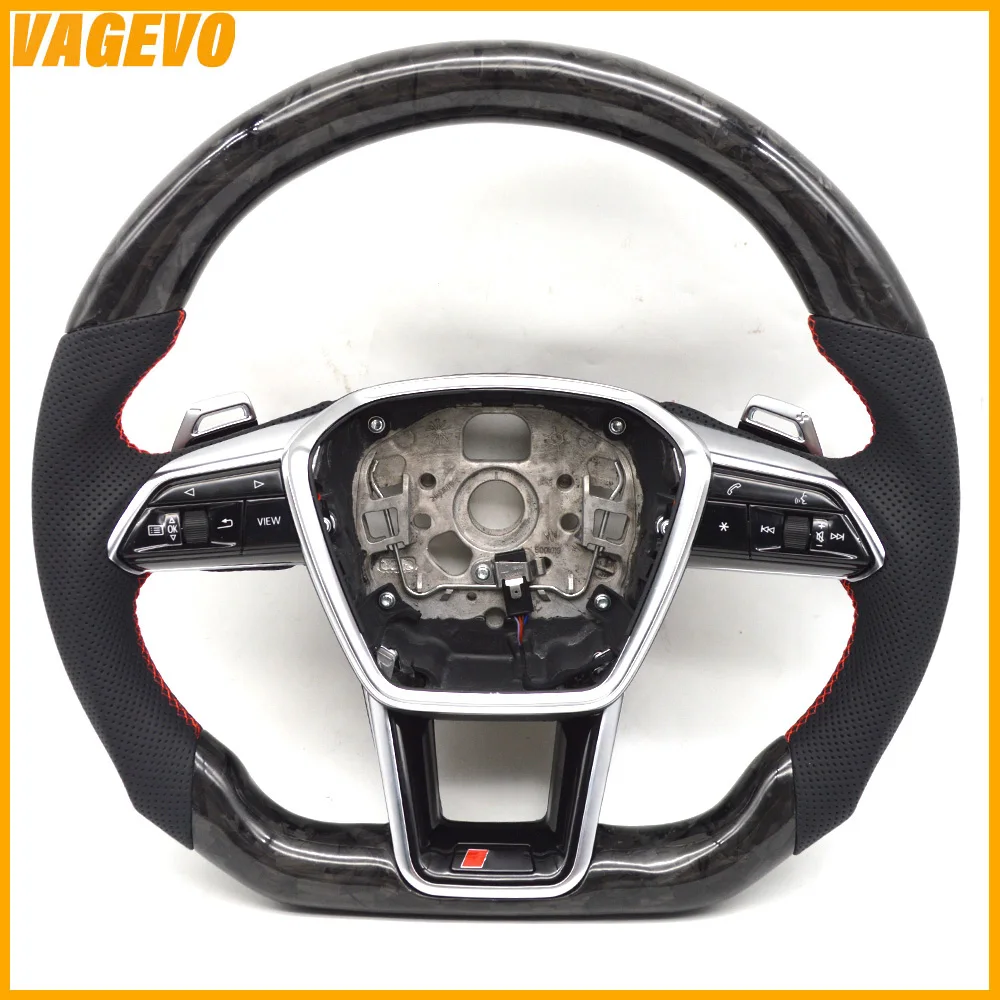 Forged carbon fiber genuine leather with red stitching multifunctional sports flat bottomed steering wheel for Audi A6 C8
Forged carbon fiber genuine leather with red stitching multifunctional sports flat bottomed steering wheel for Audi A6 C8