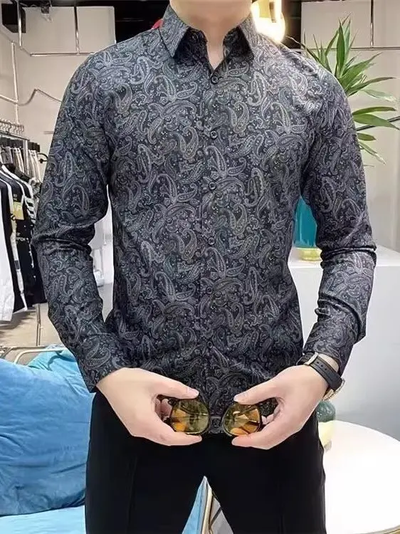 Мужской гладкий топ Ice Silk Long Sve irt, осенний новый гладкий топ с принтом, молодежный, для похудения, без глажки, эластичный, тонкий, модный, повседневный...
Мужской гладкий топ Ice Silk Long Sve irt, осенний новый гладкий топ с принтом, молодежный, для похудения, без глажки, эластичный, тонкий, модный, повседневный...