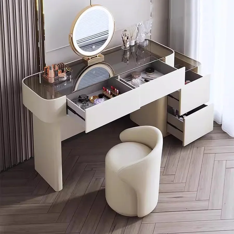 Comfortable Dresser Makeup Toilet Vanity Table Set Clothes Room Glass Top Furniture Headdresses Penteadeira Mirror Lights Home
Comfortable Dresser Makeup Toilet Vanity Table Set Clothes Room Glass Top Furniture Headdresses Penteadeira Mirror Lights Home