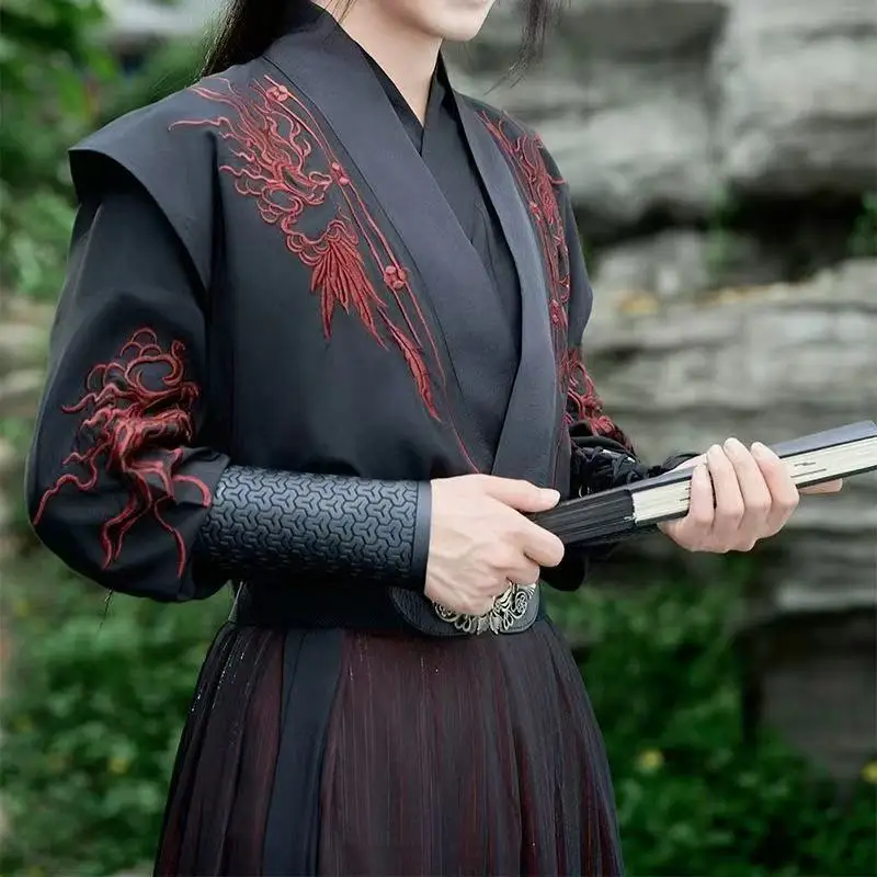 Cool Black Red Hanfu Men's Traditional Chinese Cross Collar Embroidery Suits Halloween Swordsman Cosplay Costume Stage Outfits
Cool Black Red Hanfu Men's Traditional Chinese Cross Collar Embroidery Suits Halloween Swordsman Cosplay Costume Stage Outfits