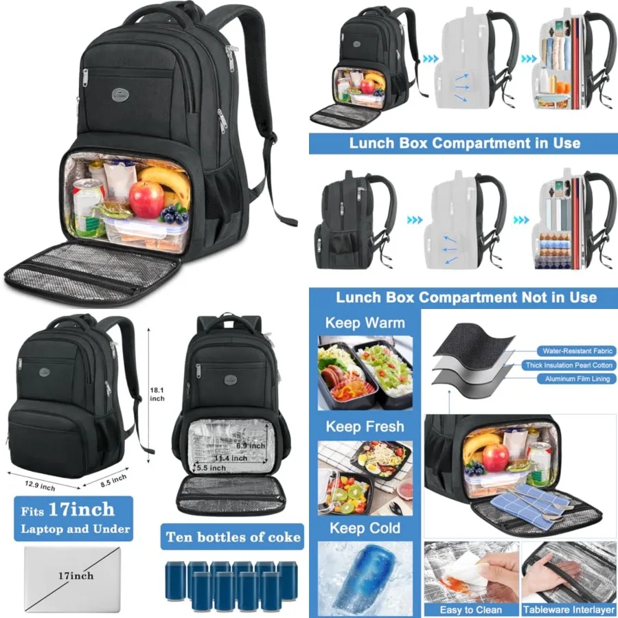 Lunch Backpack for Men Work, Sturdy Laptop Backpack with Lunch Compartment, Water Resistant Work Bag with Padded Straps, Anti T
Lunch Backpack for Men Work, Sturdy Laptop Backpack with Lunch Compartment, Water Resistant Work Bag with Padded Straps, Anti T