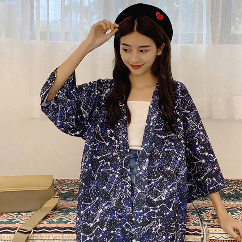 Hong Kong Style Retro Niche Design Cute College Style Romantic Starry Sky Print Kimono Cardigan Summer Beach Vacation Cover-Up Sun Protection Clothing
Hong Kong Style Retro Niche Design Cute College Style Romantic Starry Sky Print Kimono Cardigan Summer Beach Vacation Cover-Up Sun Protection Clothing